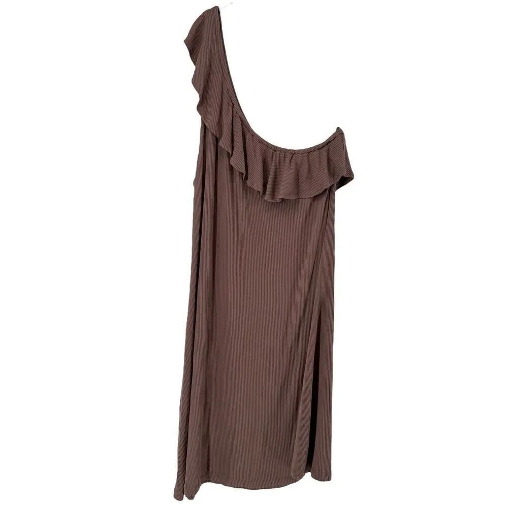 American Eagle Dress Ribbed One Shoulder Ruffle Mauve Size XXL Stretch Casual